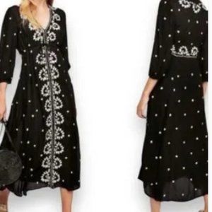 Free People Embroidered Fable Midi/Maxi Dress Black White Size Extra Small